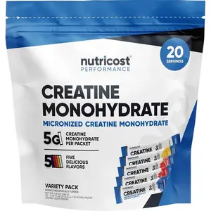 Nutricost Creatine Monohydrate Powder Variety Stickpacks (5 Flavors, 20 Servings) - Micronized, 5 Grams of Creatine Monohydrate Per Pack