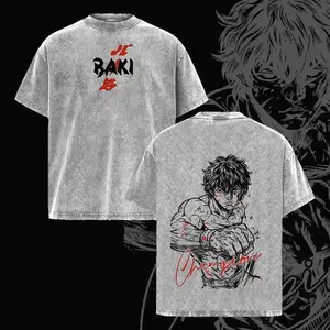 Baki Hanma Gym Pump Cover Tee Grappler Baki Anime Shirt, Aesthetic Vintage Washed Oversized Streetwear, Heavyweight Cotton Workout T Shirt, Bodybuilding Motivation Graphic Manga Design, Muscle Training Apparel for Men, Fitness Anime Merch 97W