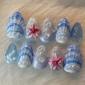 Blue Ocean Seashell Nail Armor | 3D Three-Dimensional Carving, Transform into a Mermaid Princess by the Sea in One Second, Detachable and Reusable, Suitable for Everyday/Vacation Makeup