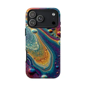 Psychedelic Oil Slick Teal Purple Fluid Phone Case: iPhone 17 17e 16 15 14 13 12 Pro Max Air | Galaxy S26 | MagSafe Wireless Charging