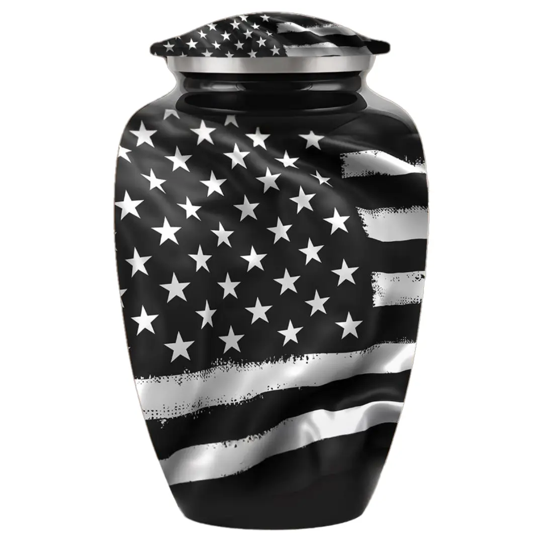American Flag - Black & White - Adult Cremation Urn