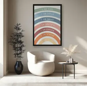 Rainbow Affirmations Painting Hanging Scroll Canvas Wall Art Poster, 1 Set Boho Inspirational Quotes Classroom & Playroom Wall Decor, Ornaments, Dopamine Decor, Wooden Wall Art, Wall Art Decoration, Home Decor Products, Artwork