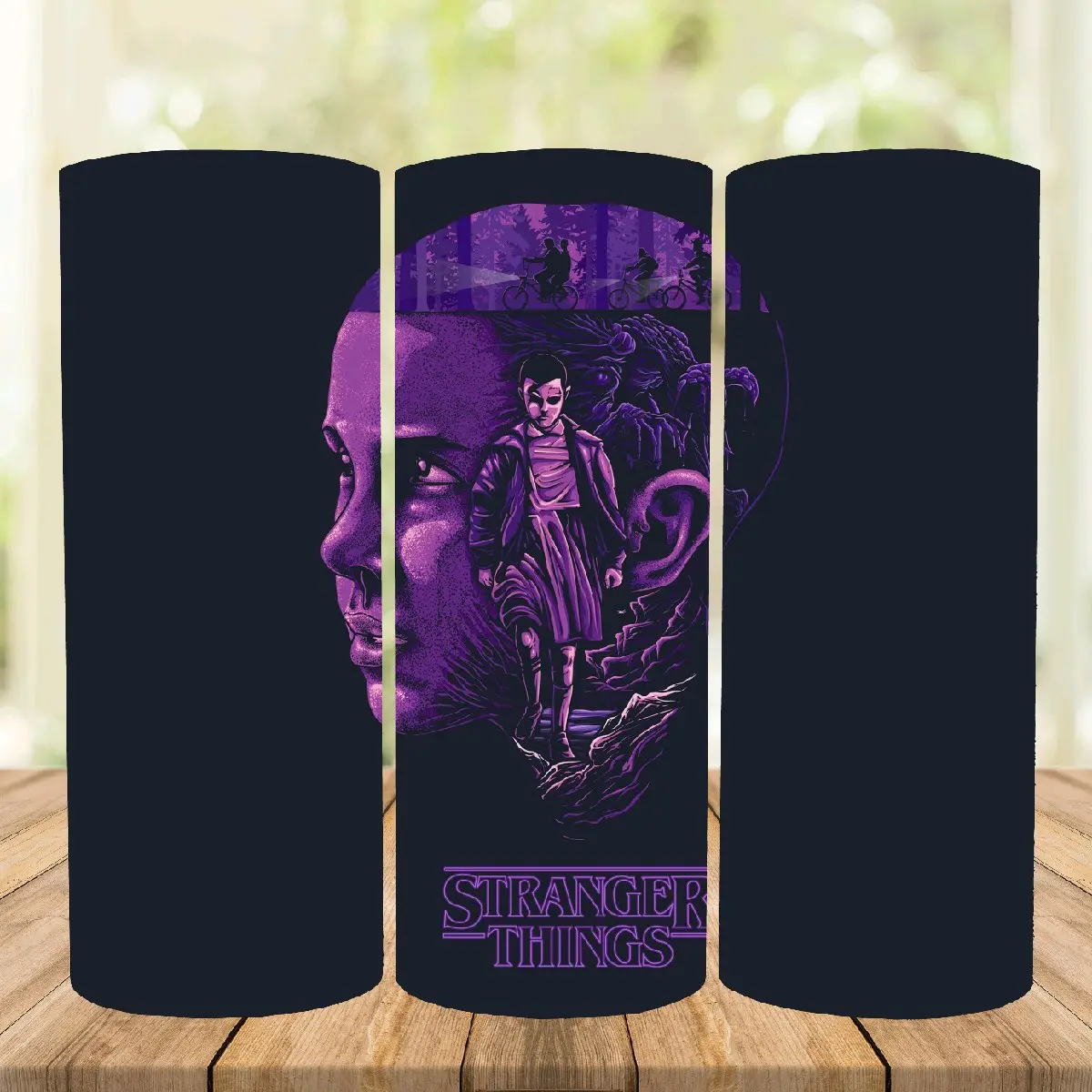 Stranger Things 20oz. Skinny Tumbler Cup, Stainless Steel with Metal Straw, Lid, and Straw Cleaner Water Bottles