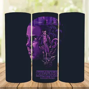 Stranger Things 20oz. Skinny Tumbler Cup, Stainless Steel with Metal Straw, Lid, and Straw Cleaner Water Bottles