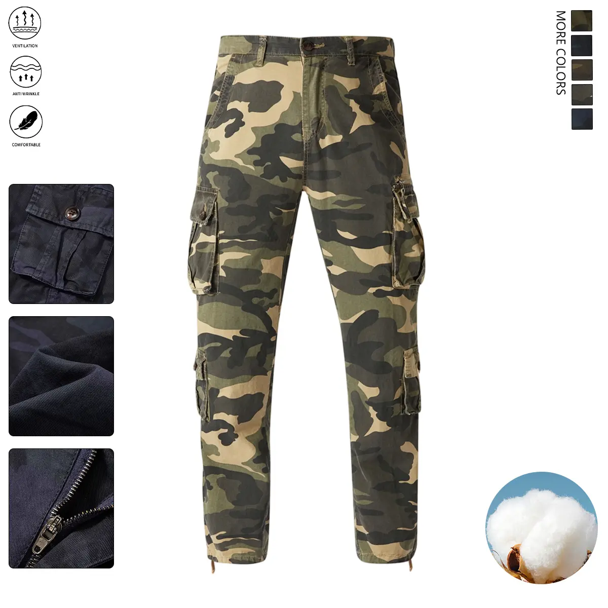 Men's Casual Pants - Camouflage Print, Fashionable Work Pants, Multiple Pockets, Flap Pocket Design, Comfortable Outdoor Workwear, Men's Cargo Long, All-Season Camouflage Pants