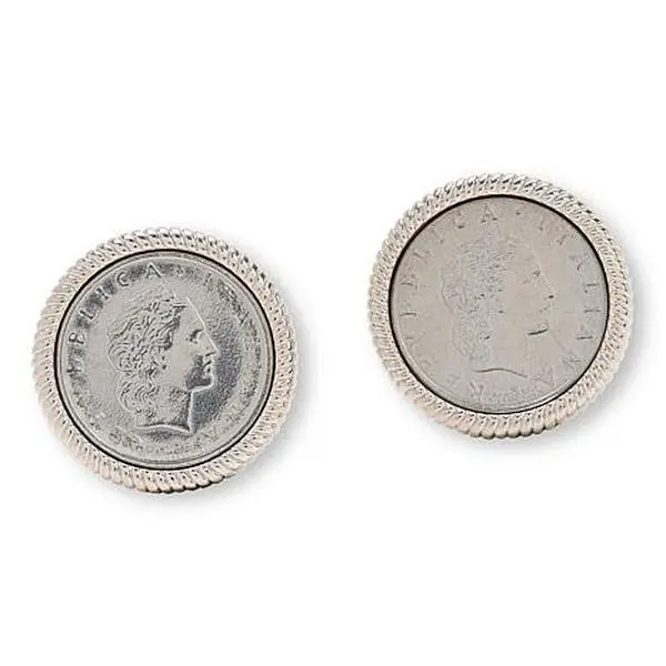 Bellezza 50 Lira Coin Ribbed Frame Button Earrings