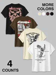 4-Pack Angel & Religious Graphic T-Shirts | Gothic Aesthetic Streetwear Casual Tees Set