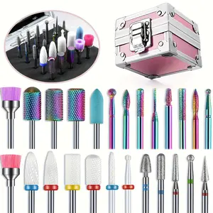 25Pcs Premium Nail Drill Bits Set - Nail Drill Bits for Acrylic, Poly, Gel, and Polish Removal with 50Pcs 8 Colors Sanding Bands, Tungsten Carbide Ceramic Diamond 3/32 Inch Bits and Convenient Holder