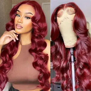 99J Red Color 13X4 Body Wave Lace Frontal Human Hair Wigs 180 Density Lace Frontal Wig Real Hair Pre Plucked Human Hair Lace Wigs With Hairline TikTokShopBlackFriday