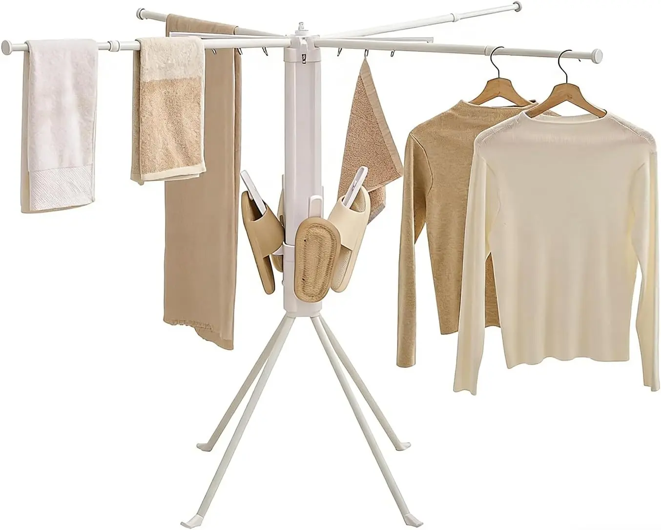 Metal Clothes Drying Rack - 4-Leg, 4-Rod, 16-Clip Portable Foldable Space-Saving Laundry Rack for Balcony, Bedroom Household Use