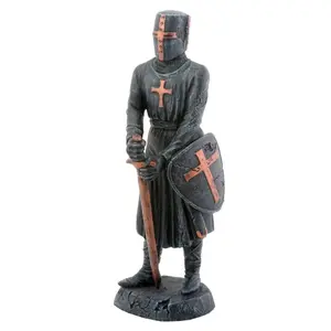 Templar Knight with Sword and Shield Statuette Figurine Medieval Decoration 6.5 inch