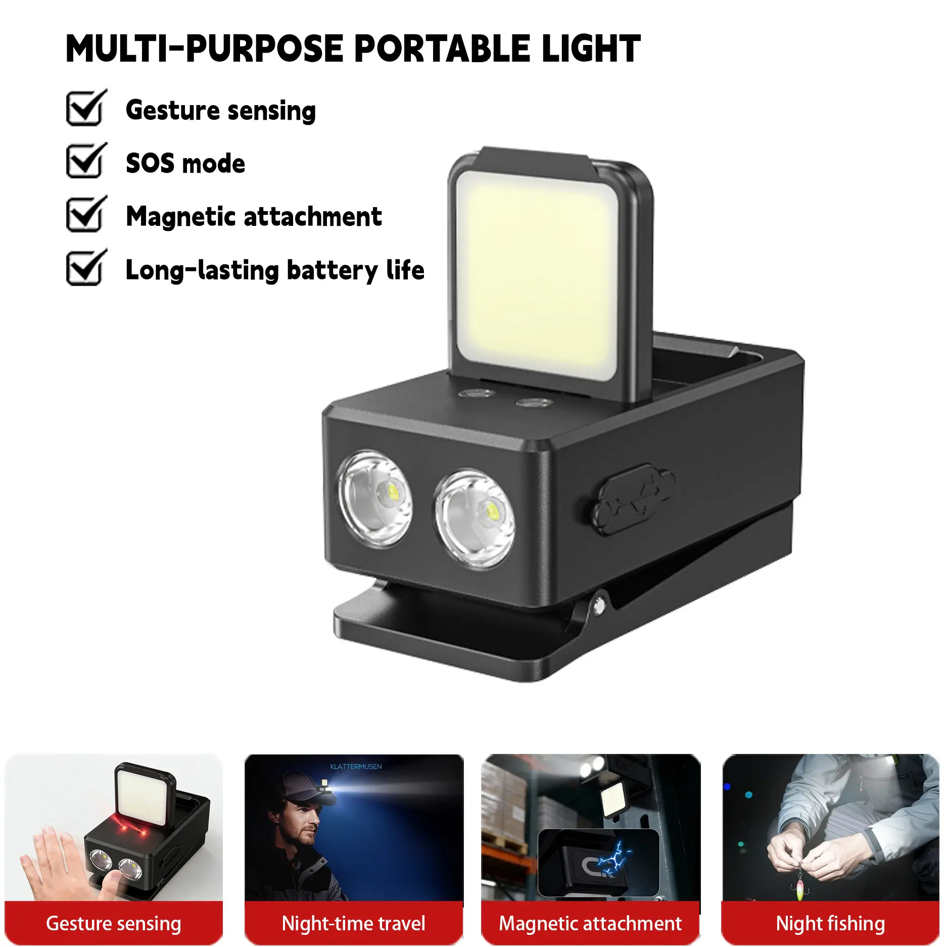 Mini Super Bright LED Headlamp - USB Rechargeable Hat Clip Light with Motion Sensor, SOS Mode, 2-in-1 Waterproof Design for Night Fishing, Outdoor Tasks, Practical Rechargeable Light-Up Portable Torches with Cells, Repair, Batteries Built-In, Camping, Cli