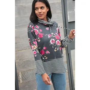 Floral Stripe Color Block Turtleneck