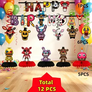 Fnaf Theme Birthday Decoration Kit, Banners, Spiral Honeycomb Watch Hats, Party Decorations, Perfect for Birthday Parties