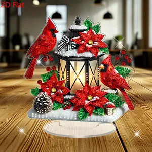 2D Flat -1PC Cardinal Christmas bird pattern Diamond painting Desktop ornaments, DIY irregular shape diamond inlay painting ornaments, acrylic decorative crafts, suitable for home desktop three-dimensional decorative art, Christmas gifts
