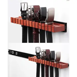 Premium Walnut Wood Belt Organizer with Sliding System - 14-Belt Heavy-Duty Belt Holder, Wall-Mounted Belt Hanger for Closet, Space Saving Storage & Elegant Father’s Day Gift