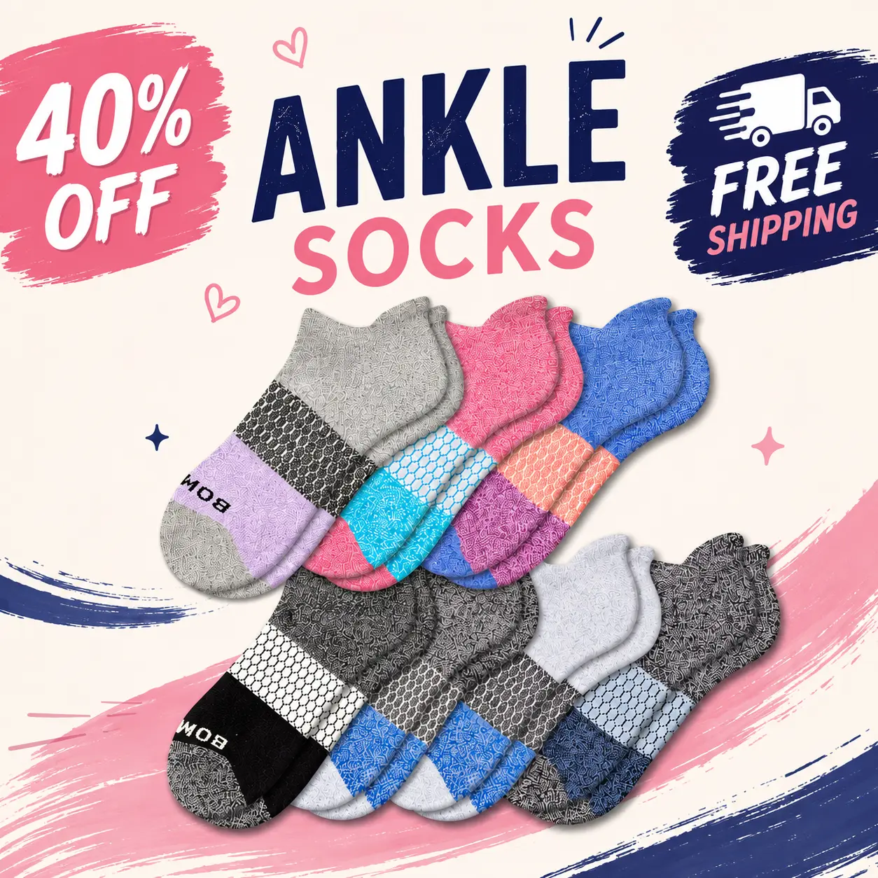 Pack 2/3/5 BB Ankle Socks, Cushioned Footbed & Honeycomb Arch Support, Seamless Toe, Blister Tab, Soft Cotton Blend, Size S, M, L, Women's Men's Daily wear