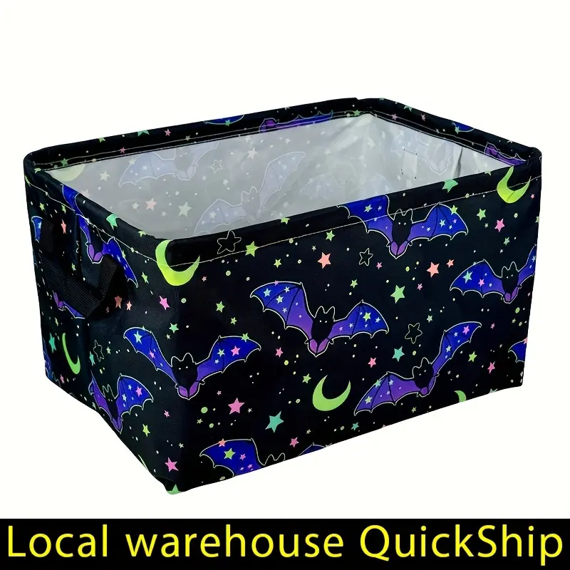 Foldable Storage Basket with Rainbow Bats & Moon Design - large Collapsible Organizer Bin with Sturdy Handles, Durable Polyester Fabric, Toys, Shelf Baskets, Gaming Storage Tray, Gamer Laundry Basket, Laundry Basket, Basket Storage