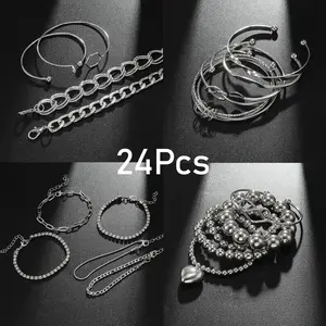 Maximize Your Stack: 6-Pack Boho Bracelet Sets (24 Total), 14K Gold Plated Adjustable Cuffs & Chains for Women, Ultimate Mix & Match Layered Jewelry