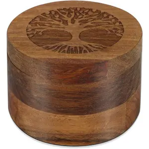 Small Wood Urn for Human & Pet Ashes Tree of Life Memoriaeepsake, Eco-Friendly Magnetic Cremation Urn for Dogs, Cats (3.5"x3.5"x2.5")
