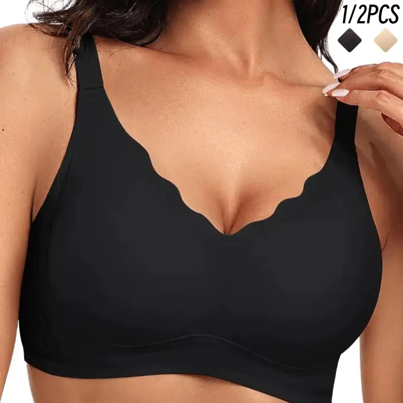 Z 1/2PCS Women Seamless Bras No Underwire Scalloped Push Up Wireless Bras Soft Comfort Bralettes Full Coverage Everyday Bra Womenswear Adjustable Elegant Cute
