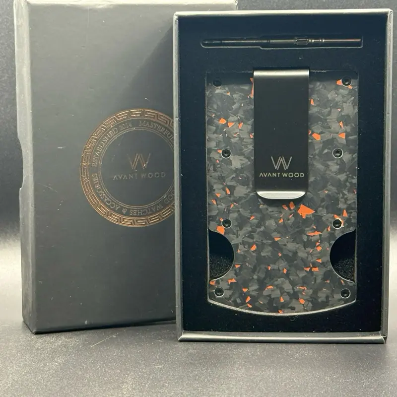 Avantwood RFID Wallet - Black Carbon Fiber w/ Orange Flakes $155 RETAIL