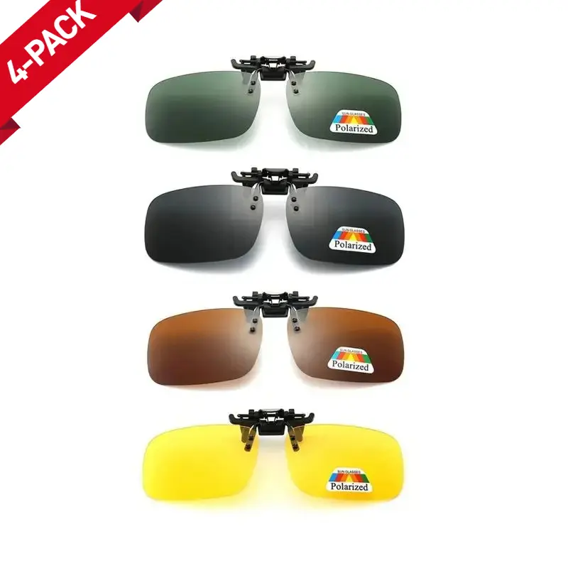 XUH 4-Pack Clip-On Sunglasses for Men, Flip-Up Nylon Frames with Polarized Outdoor Fashion Lenses, UV380 Anti-Glare Protection, Outdoor Fashion Sunglasses