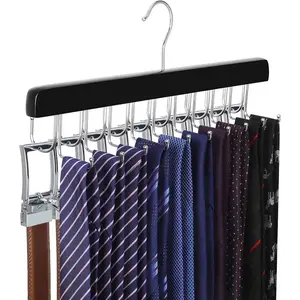 20 Hooks 2 in 1 Belt Tie Hanger for Closet Max 30 Belts with 30 Ties Capacity, Belt Tie Racks Wooden Hanger for Closet Organizer Storage “U” Fit for Belt and “” Fit for Tie - CT47B