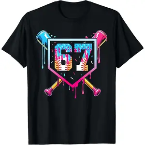 Baseball Ice Cream Drip Number 67 Player 67th Birthday T-Shirt