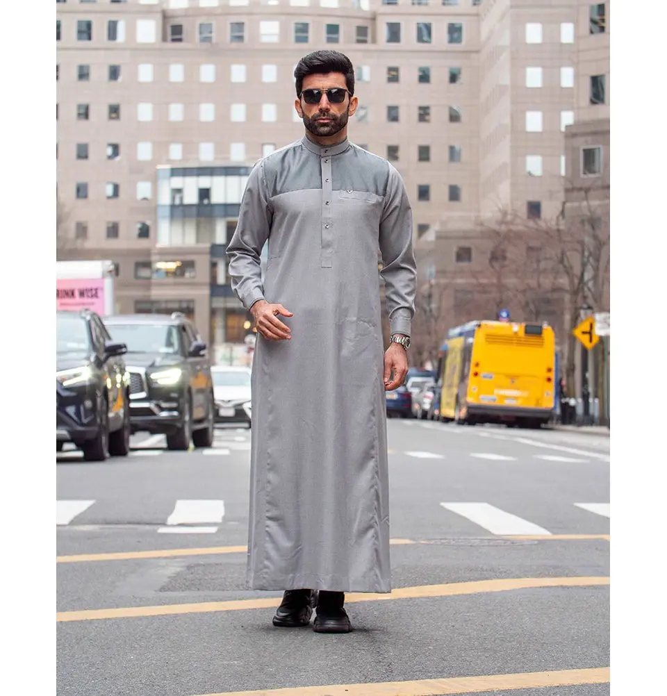 Men's Full Length Islamic Thobe 101 - Steel Diamond Grey