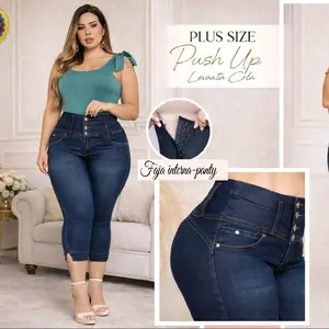 2195 Azul Oscuro Four-Button Jeans with B-Cut at Ankle Push-Up Feature and Faja Interna-Panty