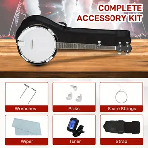 Full Size 5 String Right Handed Banjos Set with Closed Solid Sapele Back & Premium Mahogany Neck and Premium Accessories