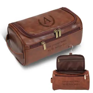 Personalized Toiletry Bag for Men, Engraved with Pattern & Text, PU Leather Men's Toiletry Bag for Traveling, Valentine's Father's Day Gifts for Him Men Boyfriend Husband