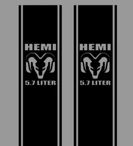 Hemi 5.7 liter (New Logo) Bedside Decal, 10"x46", set of 2 vinyl window decal