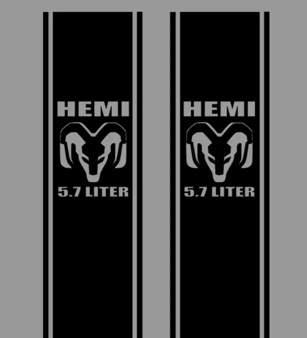 Hemi 5.7 liter (New Logo) Bedside Decal, 10"x46", set of 2 vinyl window decal