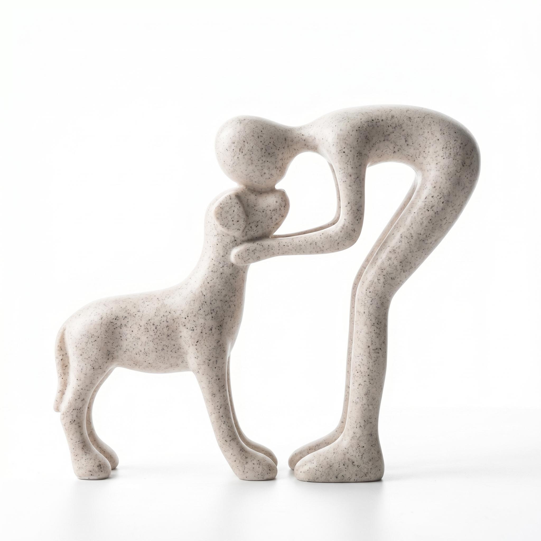 Modern human–dog bond sculpture, heartfelt pet memorial gift, handcrafted wooden-style decor, aesthetic minimalist statue, meaningful office desk display, anniversary decor for dog lovers