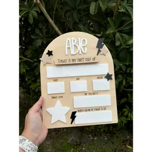 Retro My first day of school sign, back to school photo prop board, last day of school board, school photo prop, personalized back to school board, stars and lighting