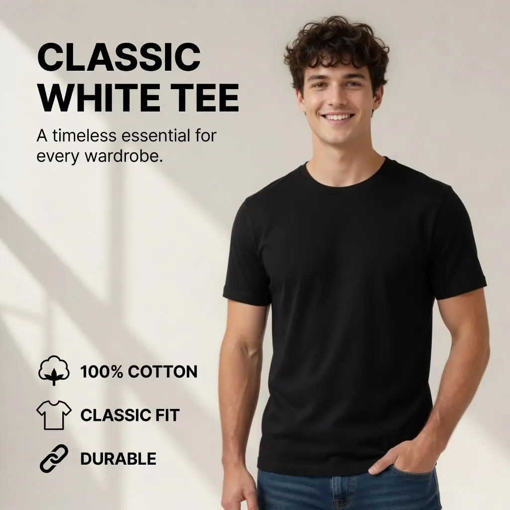 Menswear Heavyweight Cotton T-Shirt Pack - Premium Ribbed Jet Drape Plain Blank Crewneck Short-Sleeve Tees, Solid All Black & White Mix, Unisex Oversized Fit, Gym & Casual Essentials Baggy Fabric Classic Knit