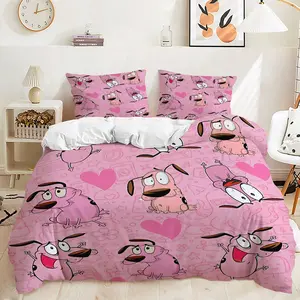 2/3Pcs Adorable Cartoon Dog Duvet Cover Set, Playful Pink Bedding Set with Heart Designs, Soft and Cozy for Bedroom Decor, Features Cheerful Puppies in Fun Poses, Zipper Closure for Easy Cleaning Includes 1 or 2 Pillowcase - No filling/Zipper Closure