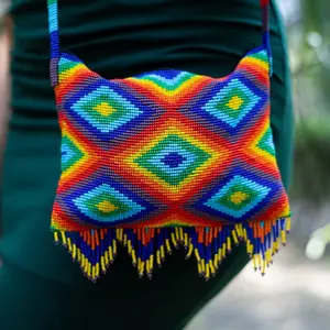Solar Burst - Native Beaded Purse in Rainbow Festival Colors - Handmade by Mexican Artisans - Mother Sierra
