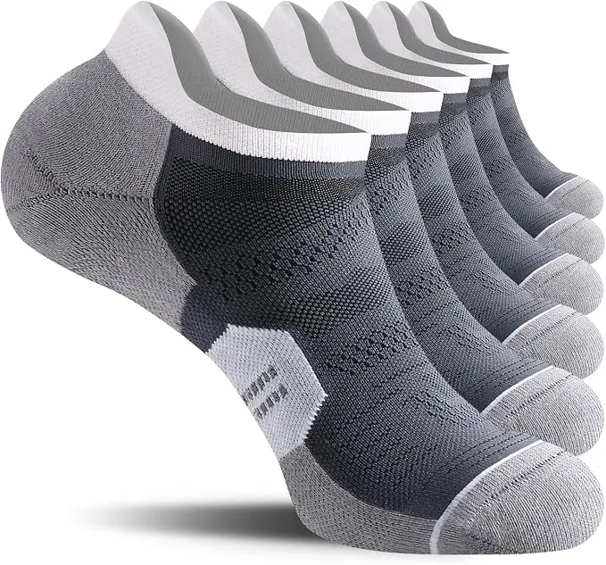 CS Unisex Ankle Running Socks with Cushion, Arch Support Low Cut Athletic Tab Socks for Men Women 6 Pack