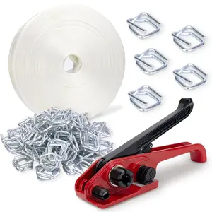 Heavy Duty Packaging Banding Strapping Kit - Upgraded Strapping Tensioner Tool Set with 3/4" x 330' Polypropylene Composite Banding Coil,100 Metal Buckles,2500 lbs Break Strength