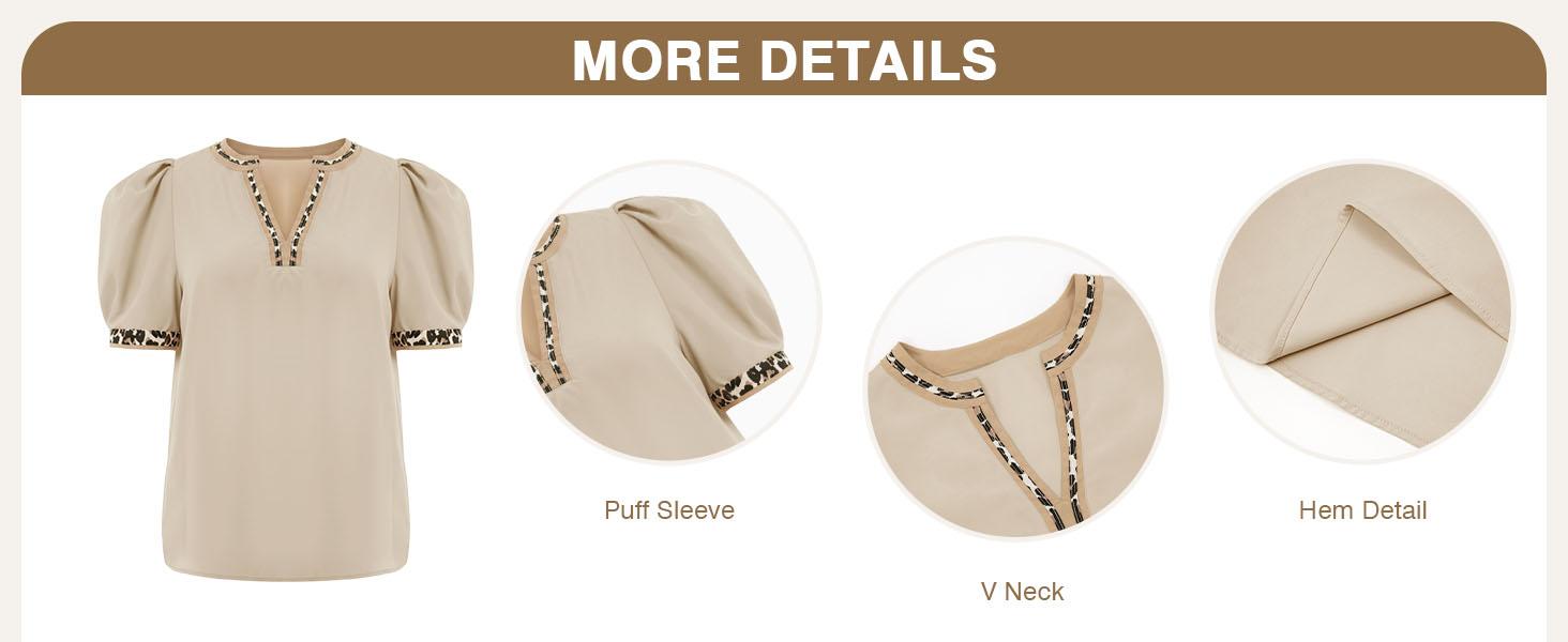 Tankaneo Women's Puff Sleeve  Blouse Tops Summer Dressy Casual V-Neck Shirts Color Block Loose Fit Tees