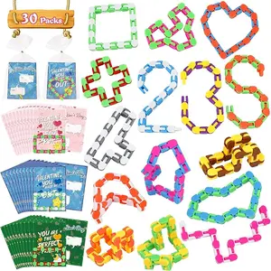 Valentine’s Day Gifts for Kids Classroom – 30 Pack Valentine Cards with Wacky Tracks Fidget Snake Toys, School Valentines Party Favors for Boys & Girls