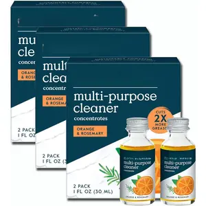 Multi-Purpose Cleaner, Refill Concentrate (6 x 1 Fl Oz) -based Household Cleaning Supplies, Ammonia & Chlorine Free, No Plastic , Orange & Rosemary Scent, Total 3 x 2 Pack Refills