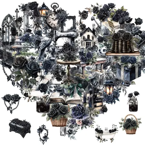 Dark Aesthetic Sticker, 50pcs/set Gothic Style Scrapbook Decals, Water Bottle Vinyl Waterproof for Journal Skateboard Computer Guitar, Decor, Sticker Packs