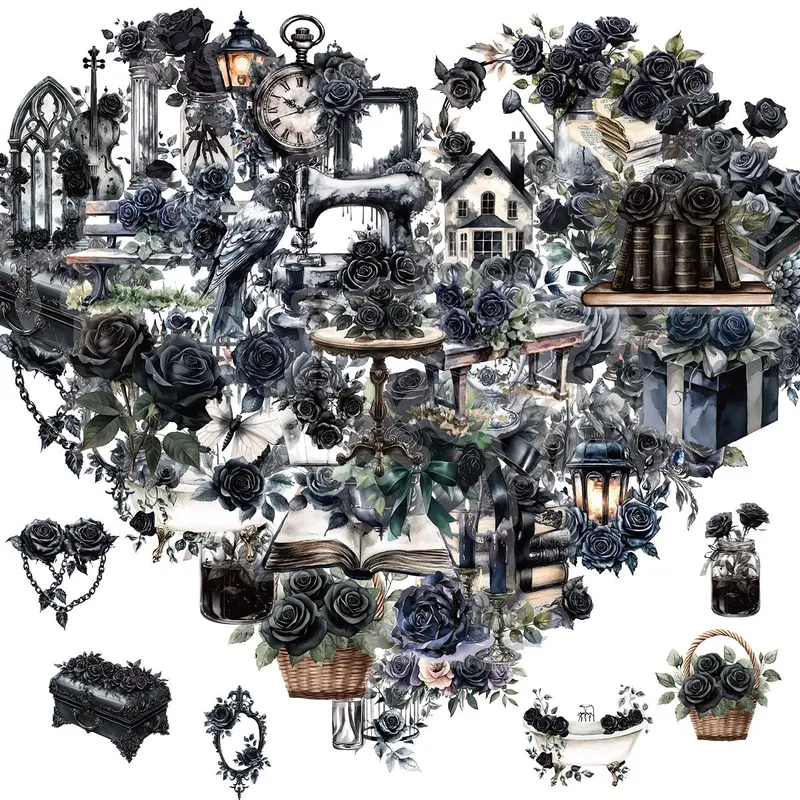 Dark Aesthetic Sticker, 50pcs/set Gothic Style Scrapbook Decals, Water Bottle Vinyl Waterproof for Journal Skateboard Computer Guitar, Decor, Sticker Packs