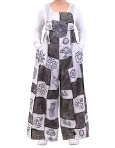 Caravan Closet Hippie Scared Symbols Printed Patchwork Wide Leg Overall