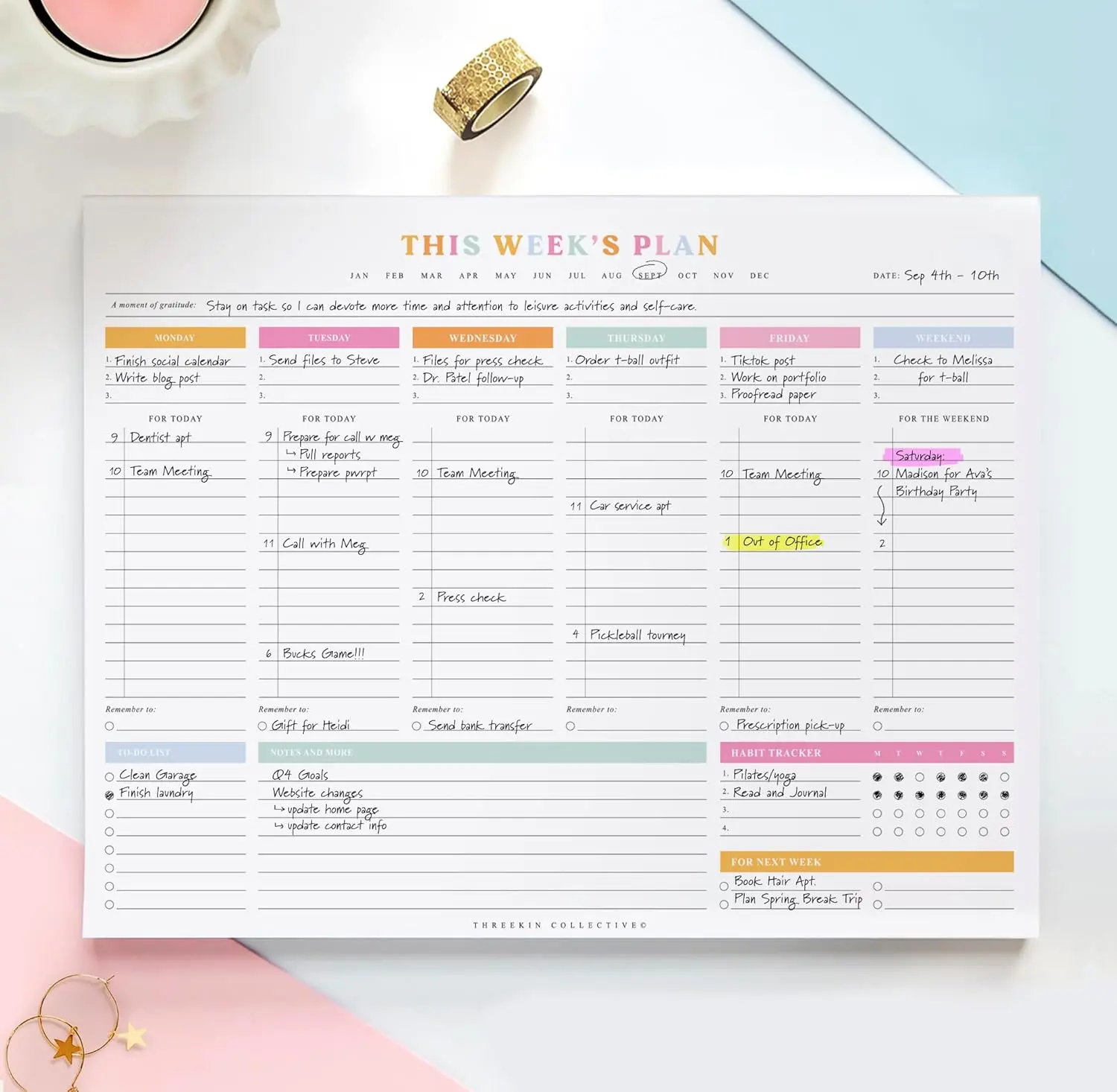 Weekly Planner - Premium 52-Sheet Tear-Off Notepad, 8.5 x 11 inches, Clean Colorful Design, Perfect for Work, School, Projects, and Entrepreneurs, Female & USA Owned Business
