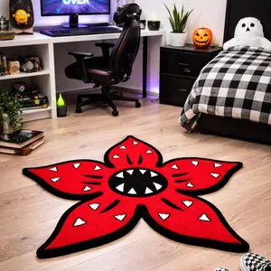 Demogorgon Floral Monster Rug, Anti-Slip Protection Mat for Gaming Chair, TV Show Fan Collection Decorative Blanket, Irregular Cut Horror Plush Carpet, Floral Shaped Rug, Gaming Rugs